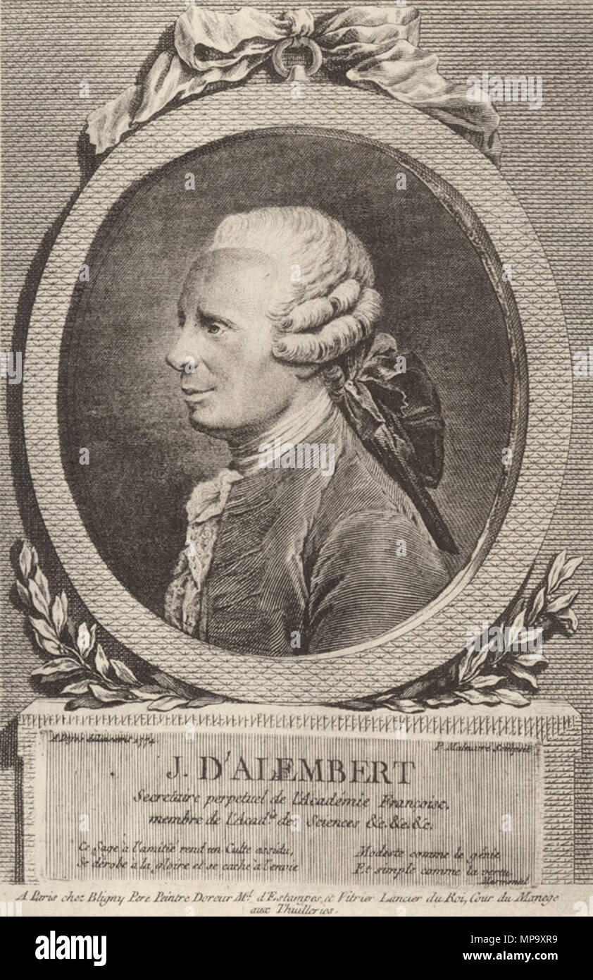 English: Portrait of Jean le Rond d'Alembert (1717-1783), French encyclopedist   18th century.   847 Maleuvre, Pierre - (1740-1803) - Jean le Rond d'Alembert (1717-1783) Stock Photo