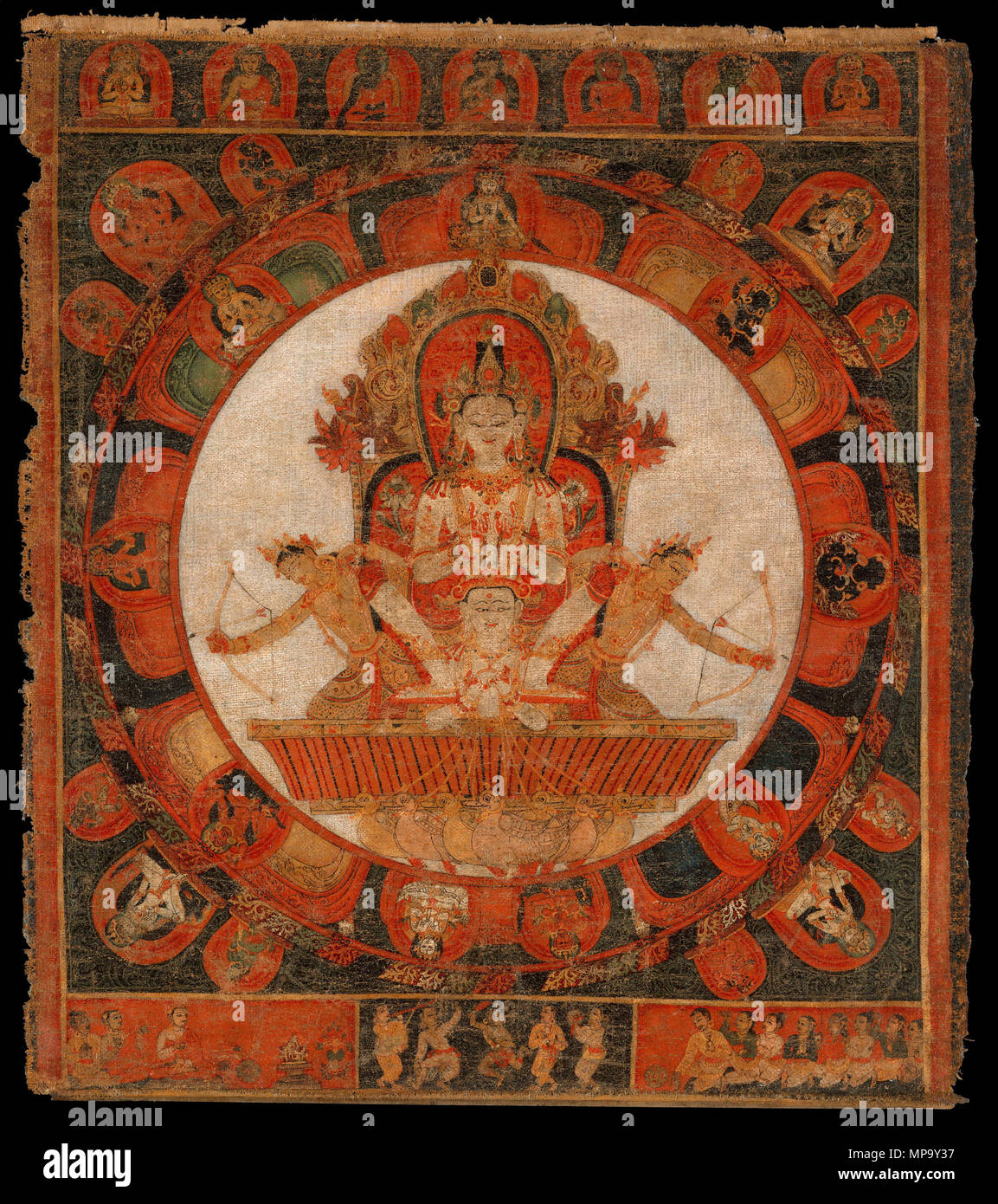 .  English: Mandala of Chandra, God of the Moon. Nepal (Kathmandu Valley), early Malla period. Distemper on cloth, 16 x 14 1/4 in. (40.6 x 36.2 cm). Français : Mandala de Chandra, dieu de la lune, vallée de Katmandou, Népal. Détrempe sur tissu, 40,6 x 36,2 cm. Fin du 14e ou début du 15e siècle (début de la période Malla). . late 14th–early 15th century. Unknown 848 Mandala of Chandra, God of the Moon Stock Photo