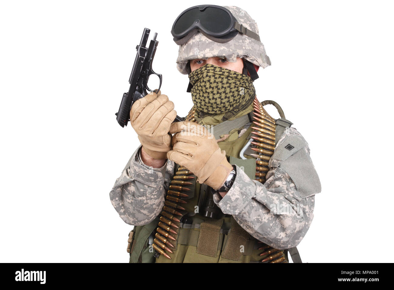 US soldier with handgun on white background Stock Photo - Alamy