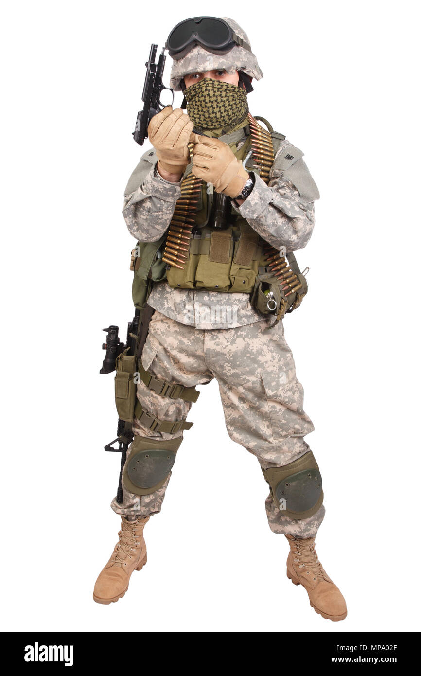 US soldier with handgun on white background Stock Photo - Alamy