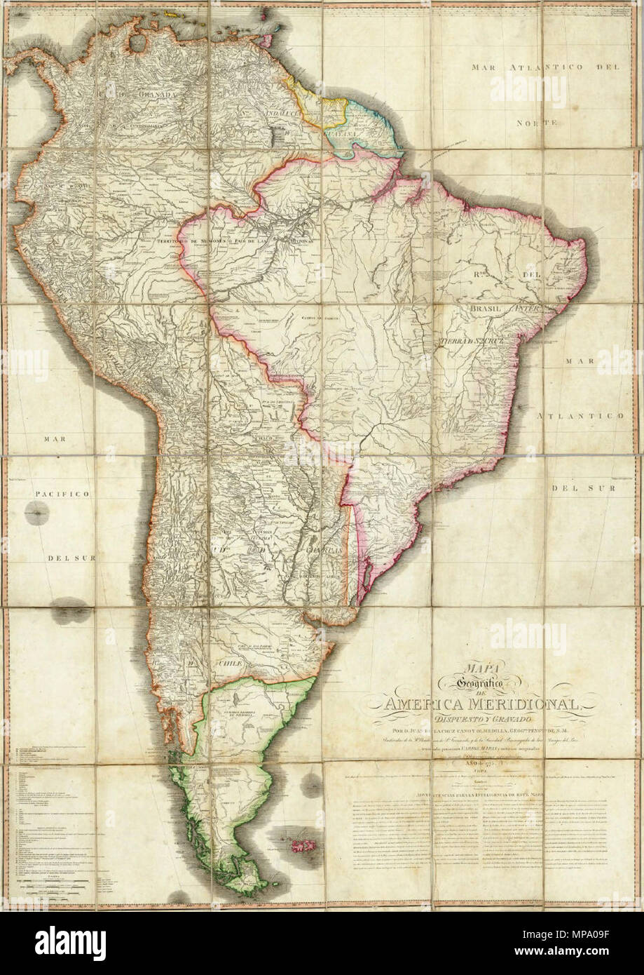 . Mapa Geografico de America Meridional, dispuesto y gravado por D. Juan de la Cruz Cano y Olmedilla, Geogfo. Pensdo. de S.M. Individuo de la R. Academia de Sn. Fernando, y da la Sociedad Bascongada de los Amigos del Pais, teniendo presentes Varios Mapas y noticias originales con arreglo a Observaciones astronómicas ( Año 1775.) Londres, Publicado por William Faden, Geografo del Rey, y del Principe de Gales, Enero 1 de 1799. 1790.   William Faden  (1749–1836)    Alternative names Faden & Jefferys  Description British cartographer and publisher  Date of birth/death circa 1750 21 March 1836  Loc Stock Photo