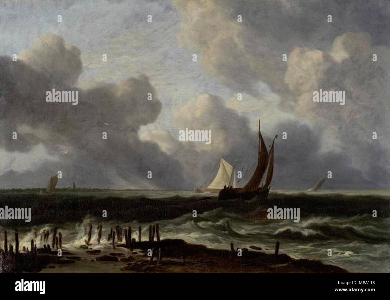 English: Rough sea Nederlands: Scheepvaart voor de kust   This object is indexed in RKDimages, database of the Netherlands Institute for Art History, under the reference 40031. čeština | English | français | македонски | Nederlands | +/−     between 1665 and 1670.   After Jacob van Ruisdael  (1628/1629–1682)     Alternative names Jacob van Ruysdael, Jacob Isaacksz. van Ruisdael  Description Dutch painter, draughtsman and etcher  Date of birth/death 1628 or 1629 March 1682  Location of birth/death Haarlem (?) Amsterdam  Work period 1646-1682  Work location Haarlem (1648-1655), Rhenen (1649), Ba Stock Photo