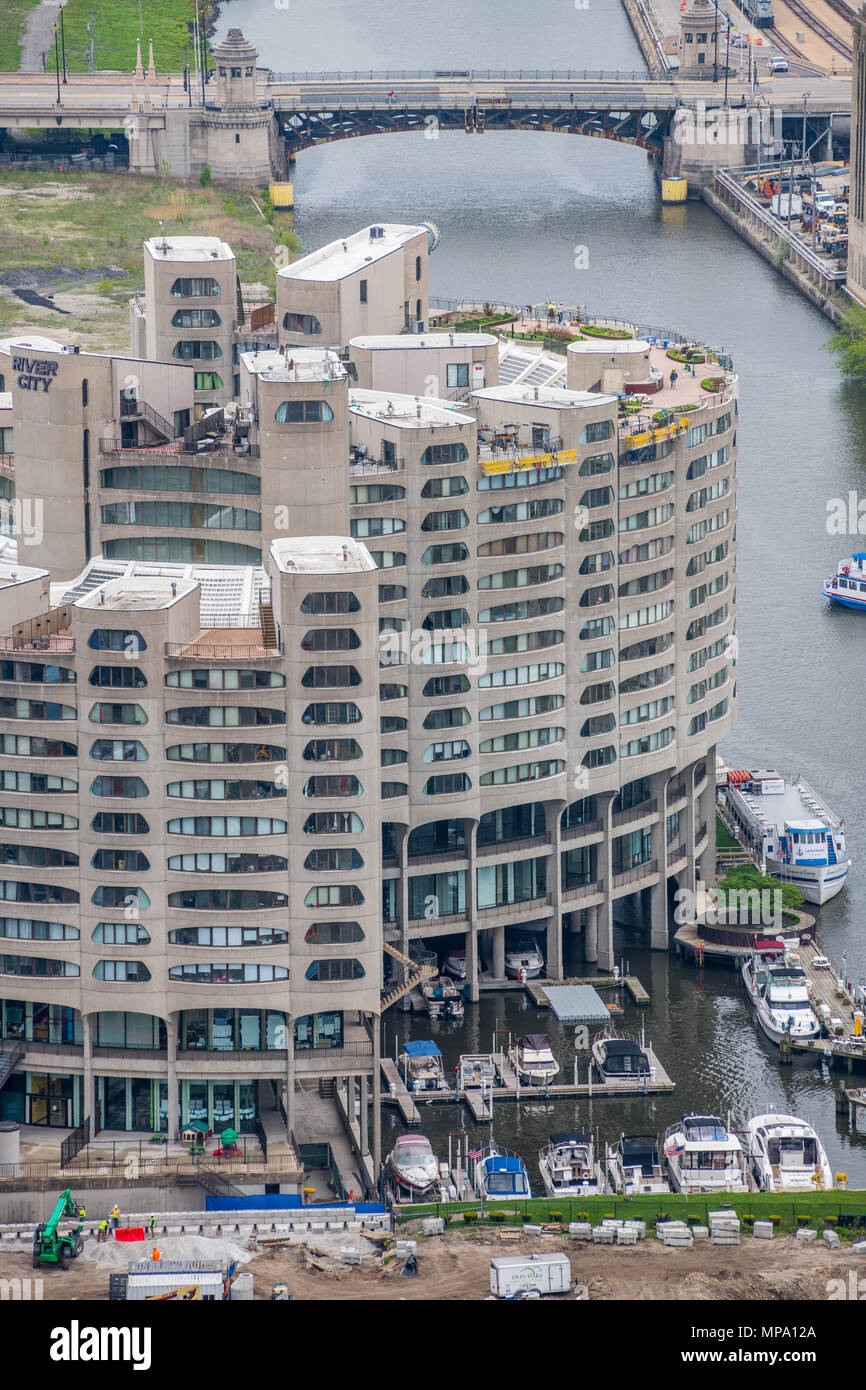 Aerial view of River City, designed by Bertrand Goldberg Stock Photo