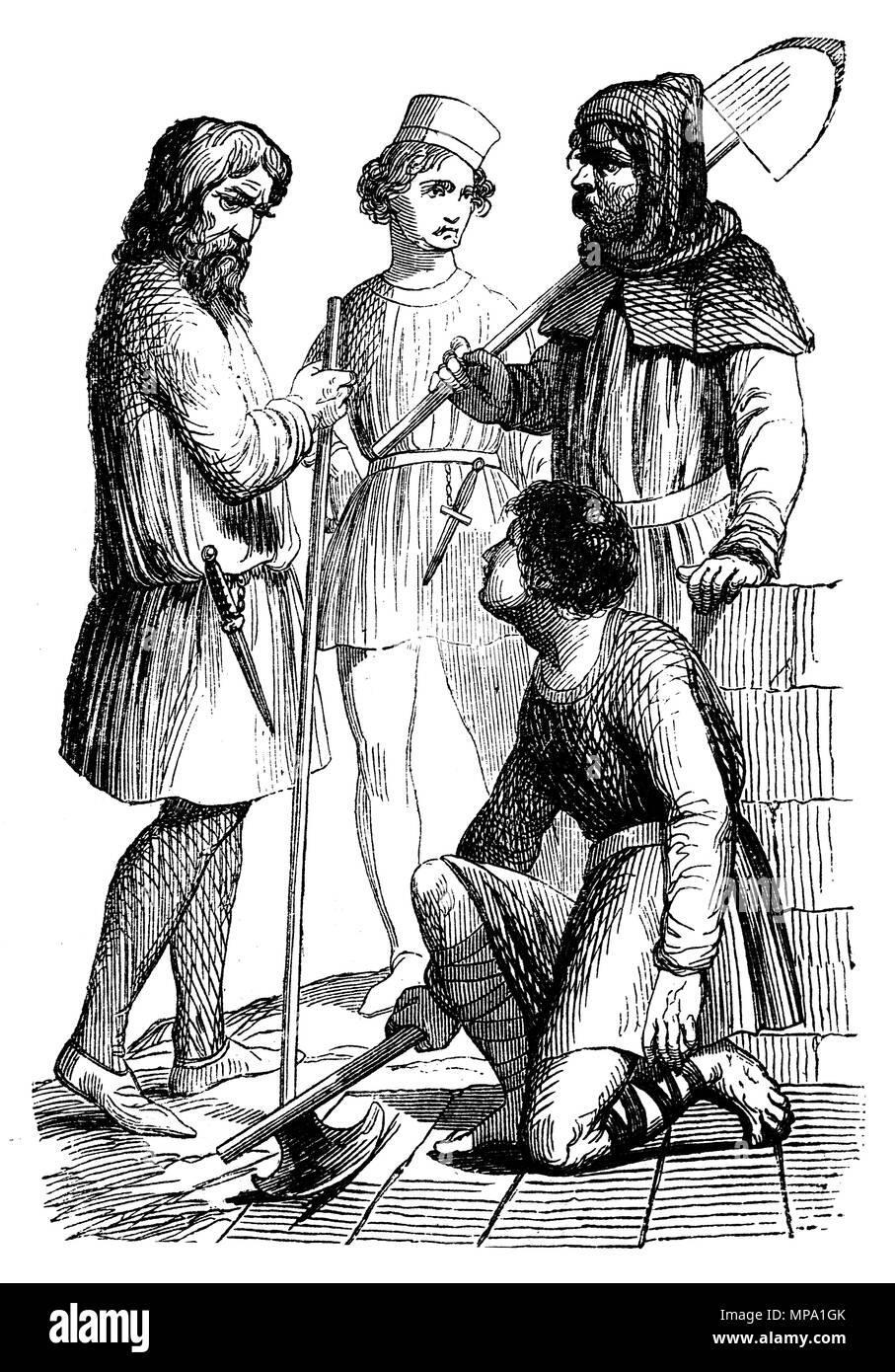 The attire of Artisans and Artificers in England during the early part of the 12th Century Stock Photo