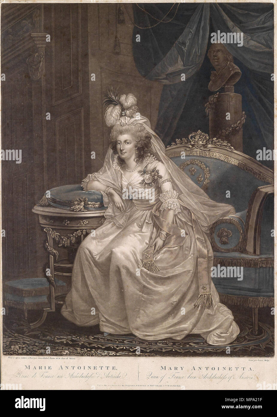 Marie Antoinette . Deutsch: Porträt der Marie Antoinette. Mezzotinto,  radiert von Simon Malge. . 1794. 860 Marie Antoinette nach Anton Hickel  Stock Photo - Alamy