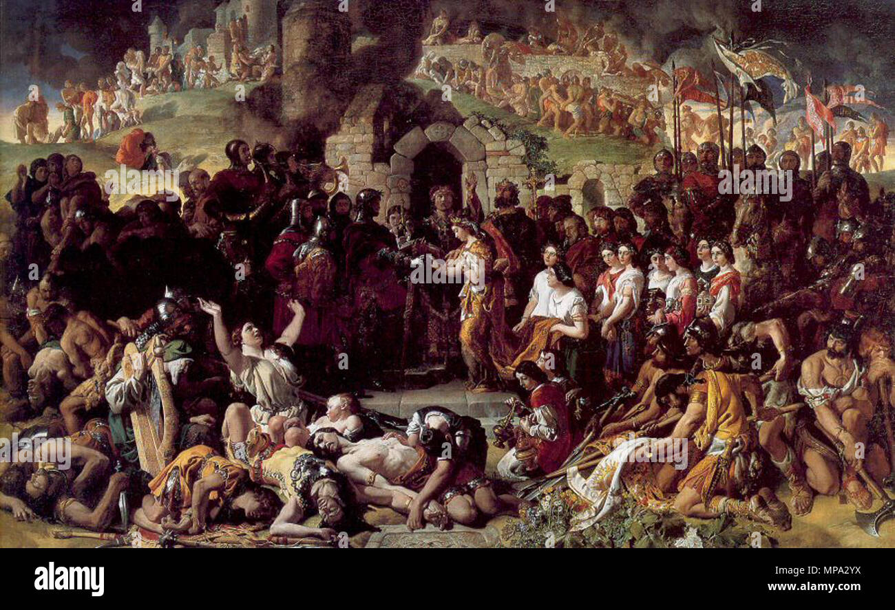 The Marriage of Strongbow and Aoife . Painting of the marriage of Aoife and Strongbow by Daniel Maclise. Iconic image of the Norman Invasion of Ireland. mid 19th century.   864 MarriageAoifeStrongbow Stock Photo