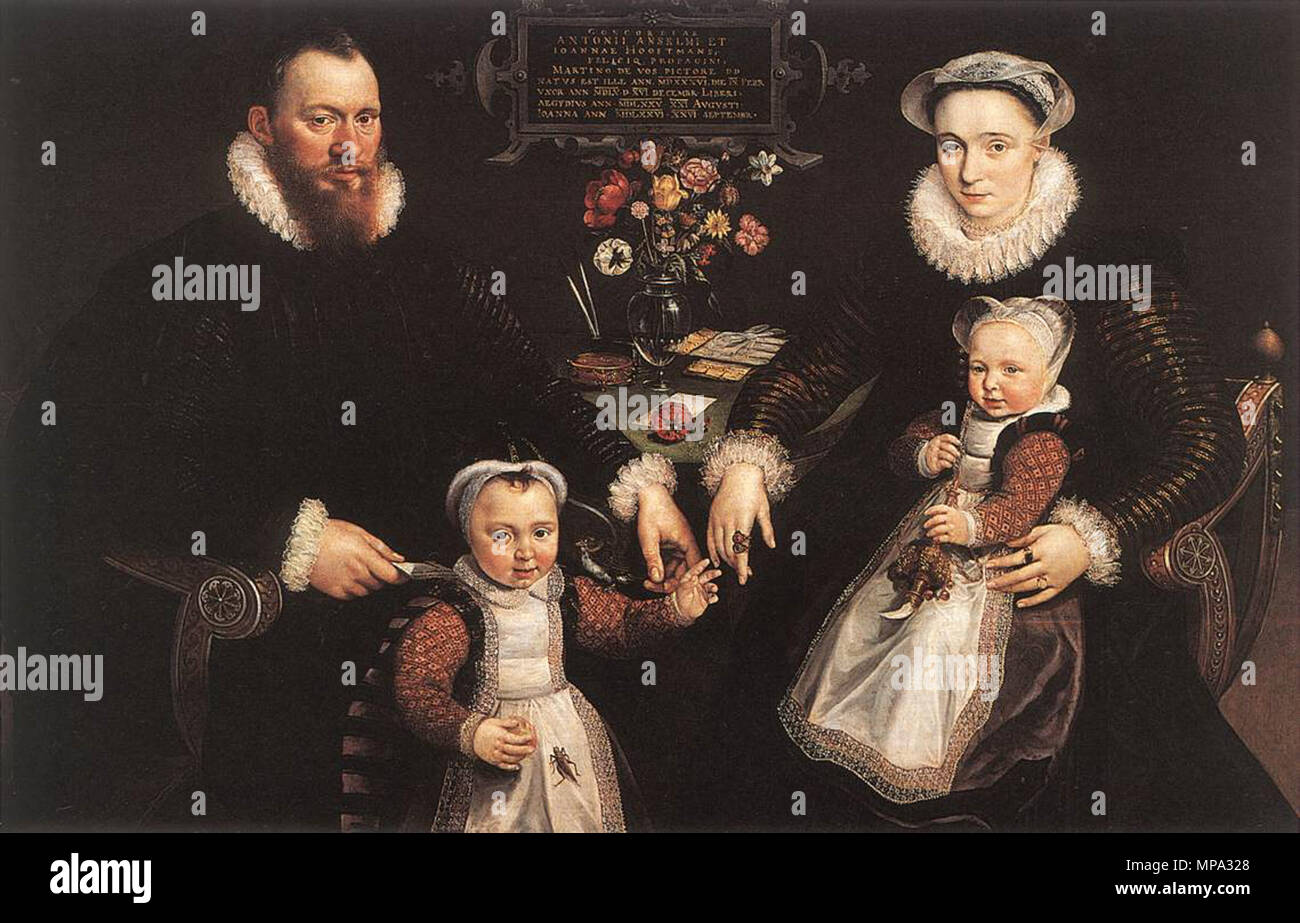 Portrait of Antonius Anselmus, His Wife and Their Children   1577.   864 Marten de Vos Anselmus-1- Stock Photo