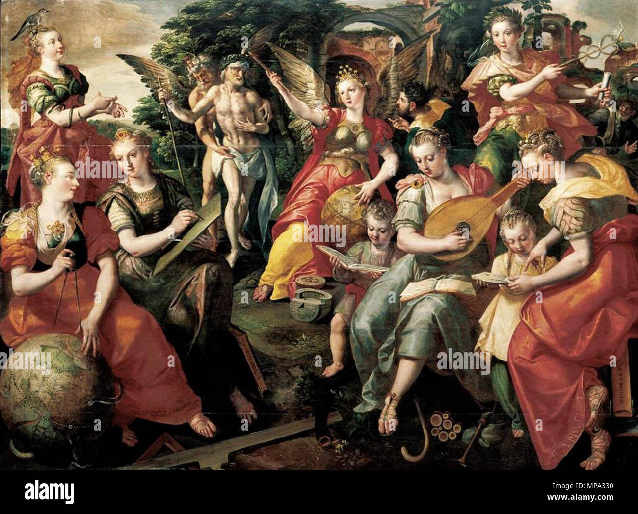 English: Allegory of the Seven Liberal Arts   1590.   864 Marten de Vos Seven liberal arts Stock Photo