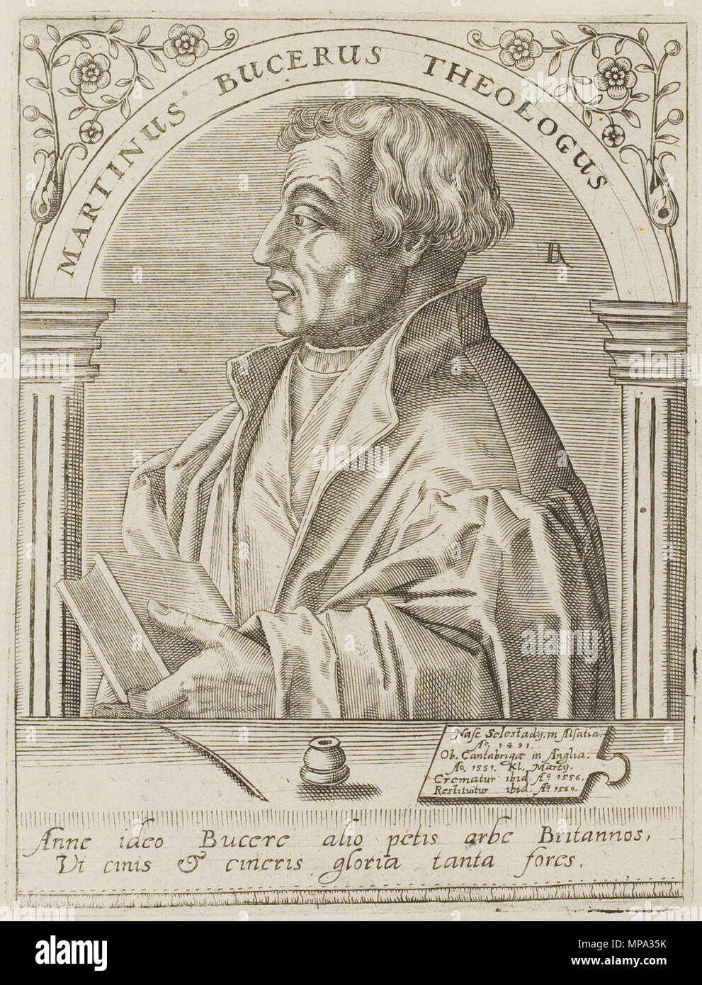 . Portrait of Martin Bucer. English: Original in Icones quinquaginta vivorum held in British Library, London. . 1599.   865 Martin Bucer by Boissard Stock Photo