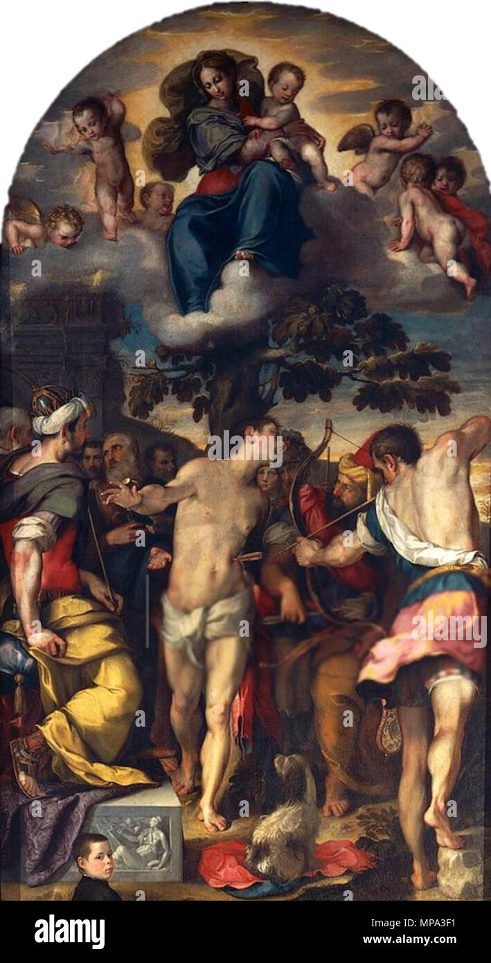 . Italiano: Martirio di san Sebastiano . between 1557 and 1558. Federico Barocci - Urbino, Duomo 866 Martirio di san Sebastiano - Barocci Stock Photo