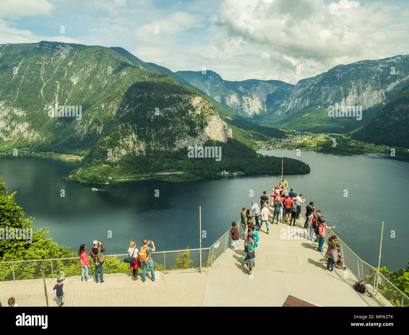 Skywalk viewing platform overlooking lake Hallstatt in Austria's Salzkammergut (Lake District) region Stock Photo