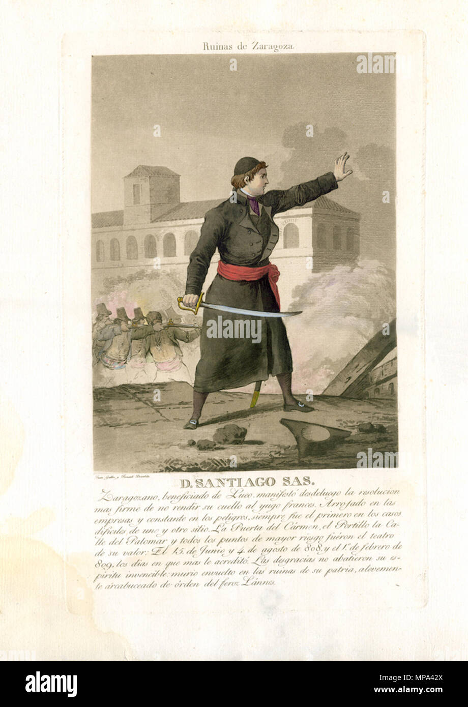 . Santiago Sas, heróico defensor de la ciudad de Zaragoza . 1808. Fernando Brambila 1095 Santiago Sas Stock Photo