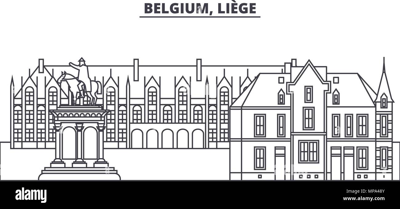 Belgium, Liege line skyline vector illustration. Belgium, Liege linear cityscape with famous landmarks, city sights, vector landscape.  Stock Vector
