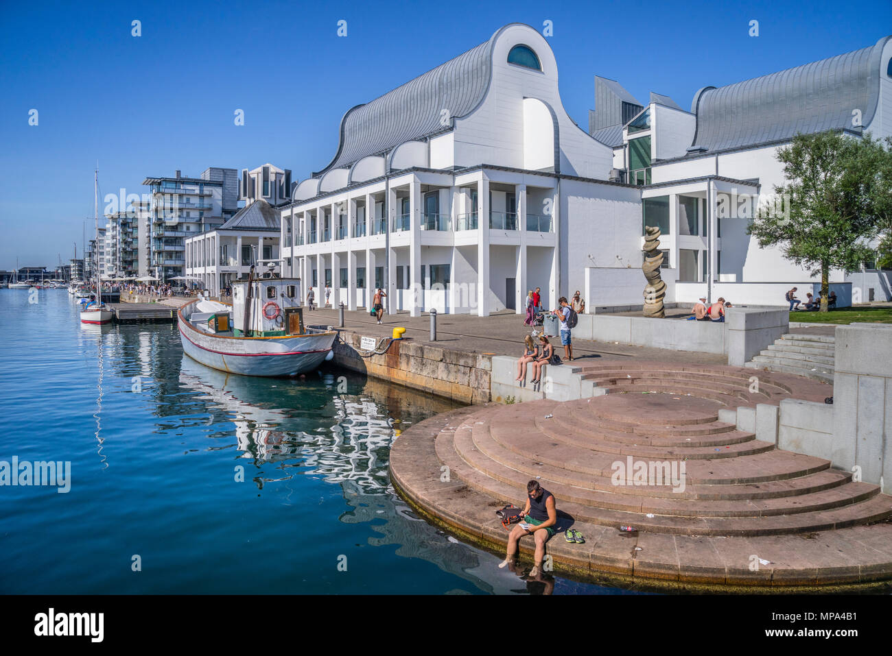 view of the museum and art center Dunker Culture House at the northern harbour of Helsingborg, the complex was designed by Kim Utzon, son of Sydney Op Stock Photo