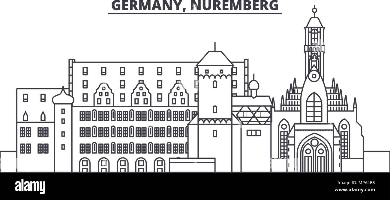 Germany, Nuremberg line skyline vector illustration. Germany, Nuremberg linear cityscape with famous landmarks, city sights, vector landscape.  Stock Vector