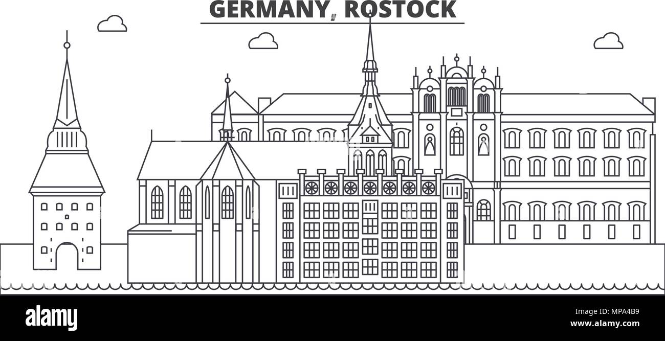Germany, Rostock line skyline vector illustration. Germany, Rostock
