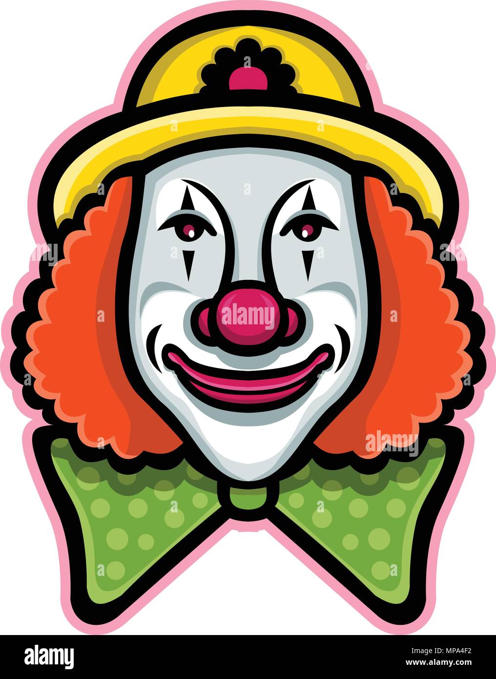 Mascot icon illustration of head of a vintage whiteface circus clown viewed from front  on isolated background in retro style. Stock Vector