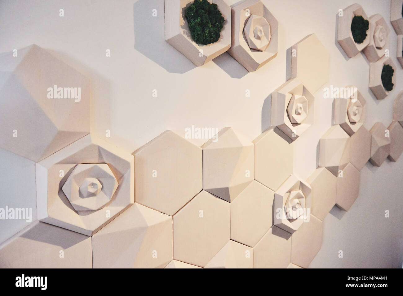 Eco architecture. Green cafe with hydroponic plants on the facade Stock Photo