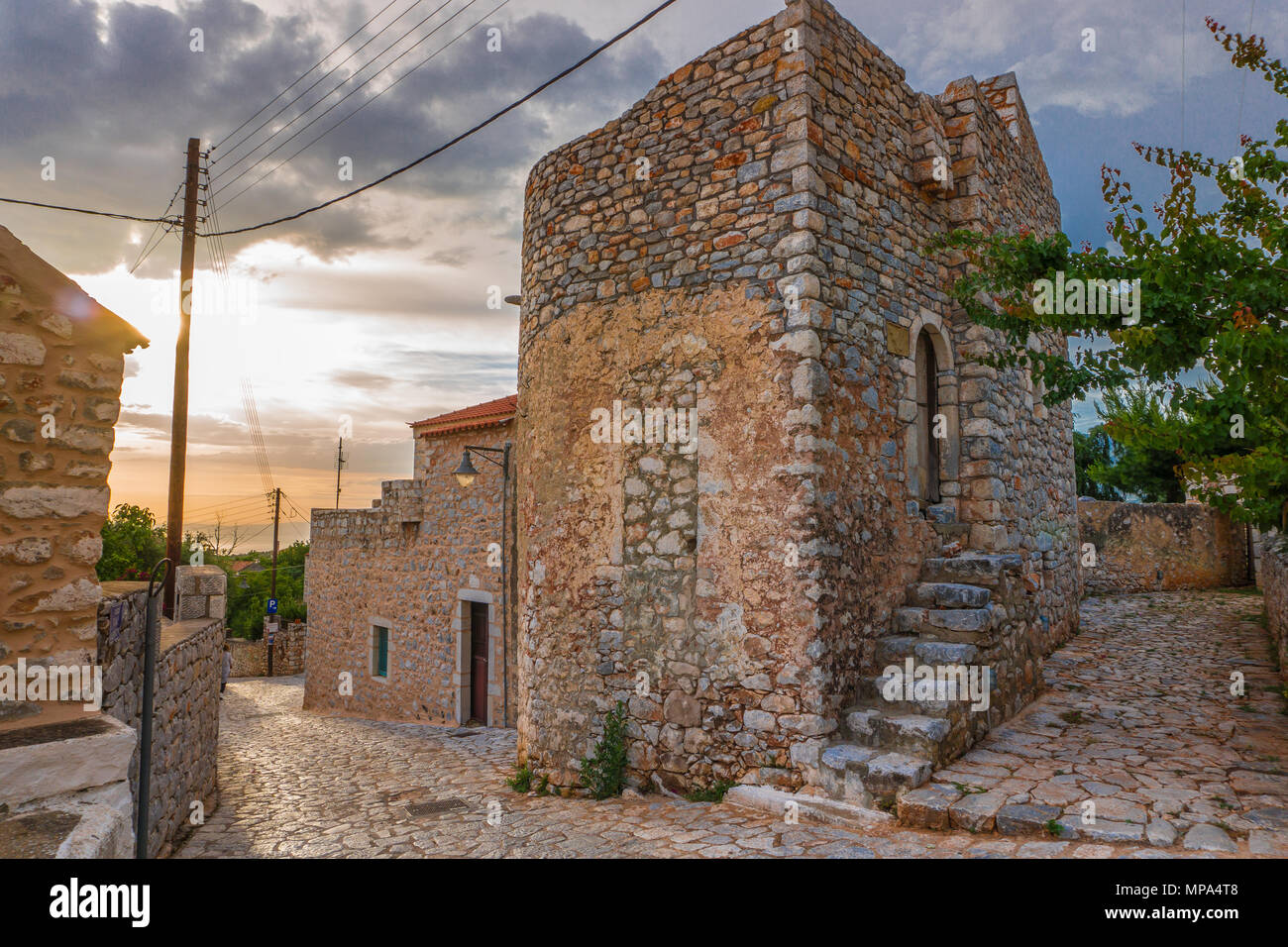 Traditional old stone houses in Areopoli village in Mani, Peloponnese