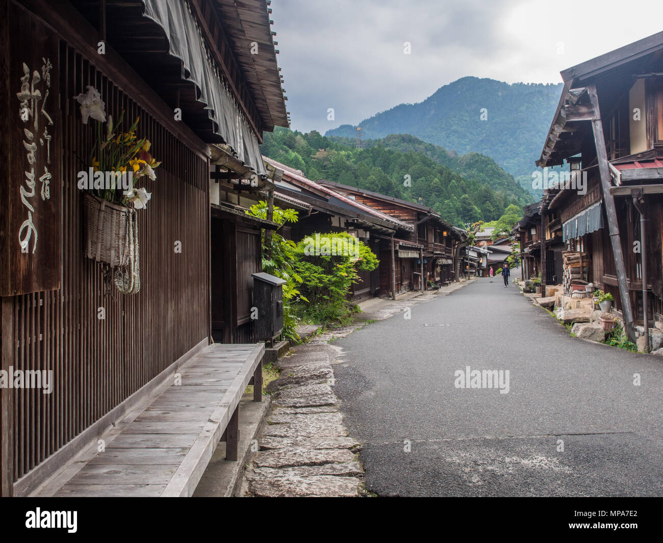 Historic traditional buildings, heritage streetcape on Nakasendo, Terashita, Tsumago, Nagano, Japan Stock Photo