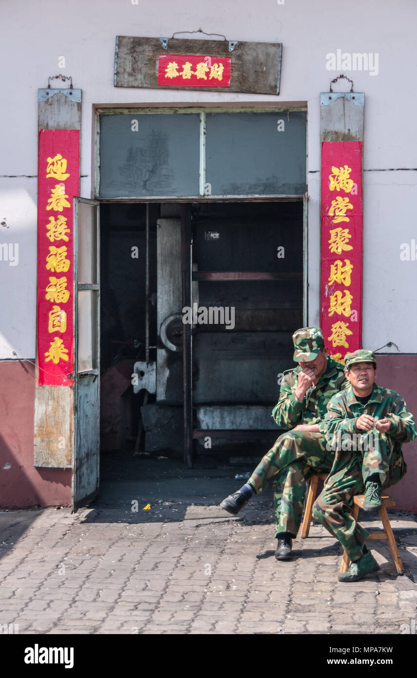 Beijing China April 28 2010 Two Male Soldiers Sit On