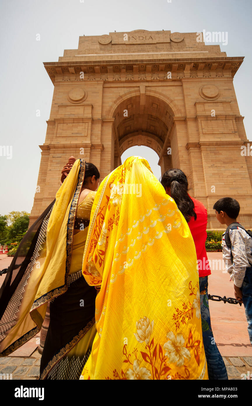 Indian womans in traditional clothes at India Gate, New Delhi, India