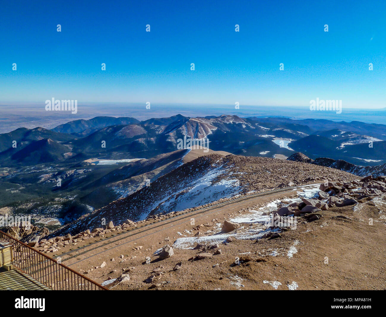 Across the Rocky Mountains from the top of Pikes Peak, Colerado Stock Photo