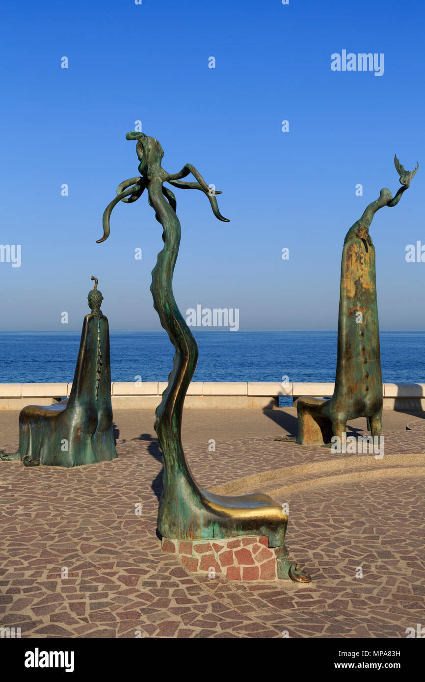Sculptures on the Malecon, Puerto Vallarta, Jalisco State, Mexico Stock