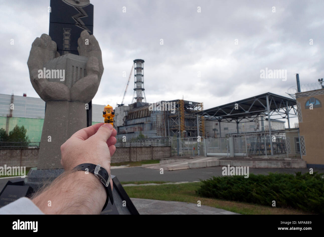 Anxious lego minifig at Reactor 4 Chernobyl nuclear reactor Stock Photo -  Alamy
