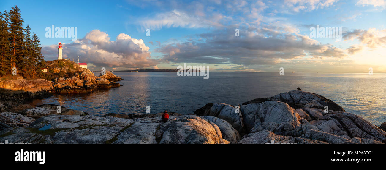 Lighthouse Panoramic Beautiful panoramic view of a Lighthouse on a rocky coast during a ...
