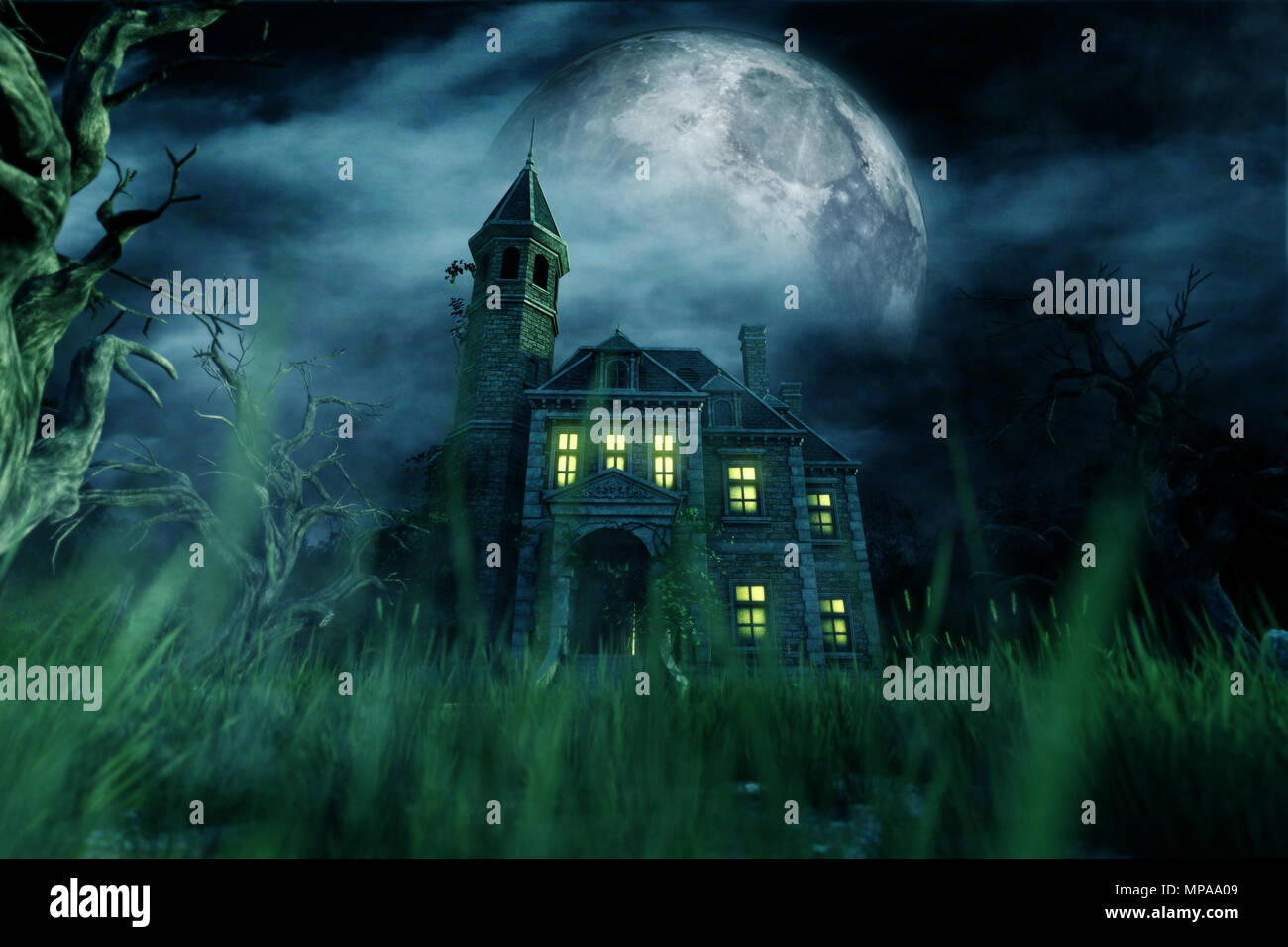 Haunted house,3d illustration Stock Photo - Alamy