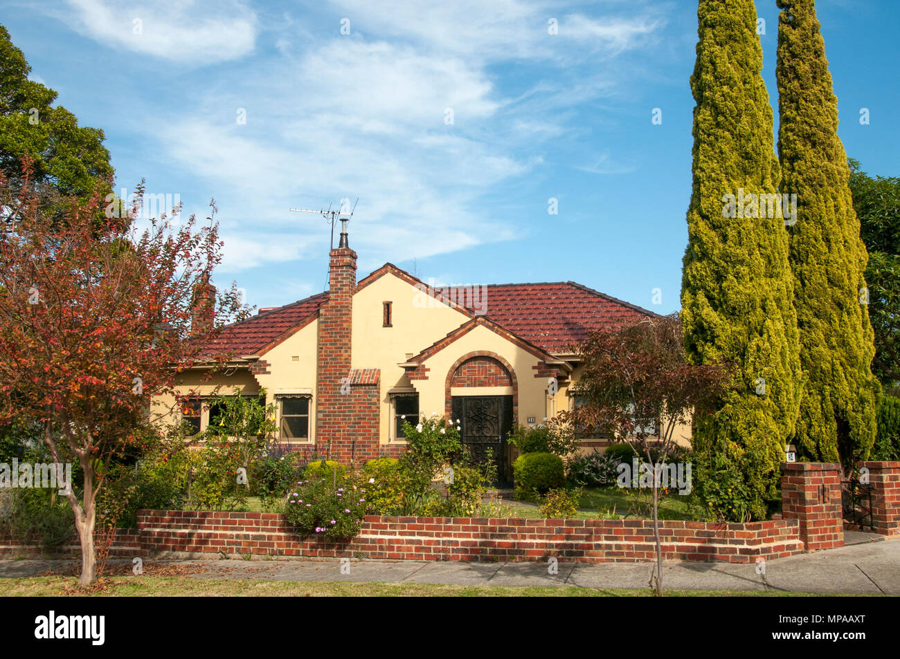 House in the 1934 A.V. Jennings Beauville Estate, one of the first major developments of its type, in Murrumbeena, Melbourne Stock Photo
