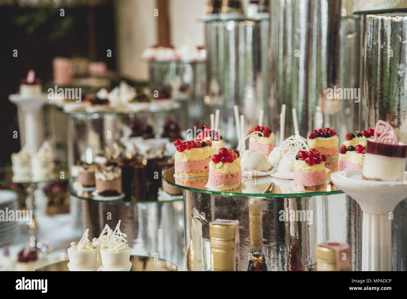 Delicious Wedding Reception Candy Bar Dessert Table Stock Photo