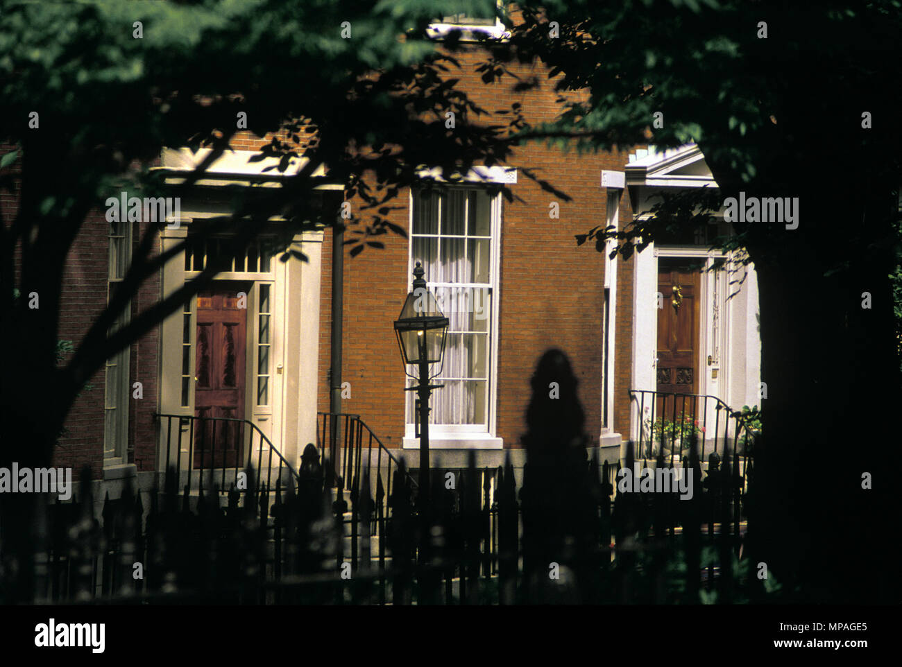 1988 HISTORICAL HOMES LOUISBURG SQUARE BEACON HILL NEIGHBORHOOD BOSTON MASSACHUSETTS USA Stock