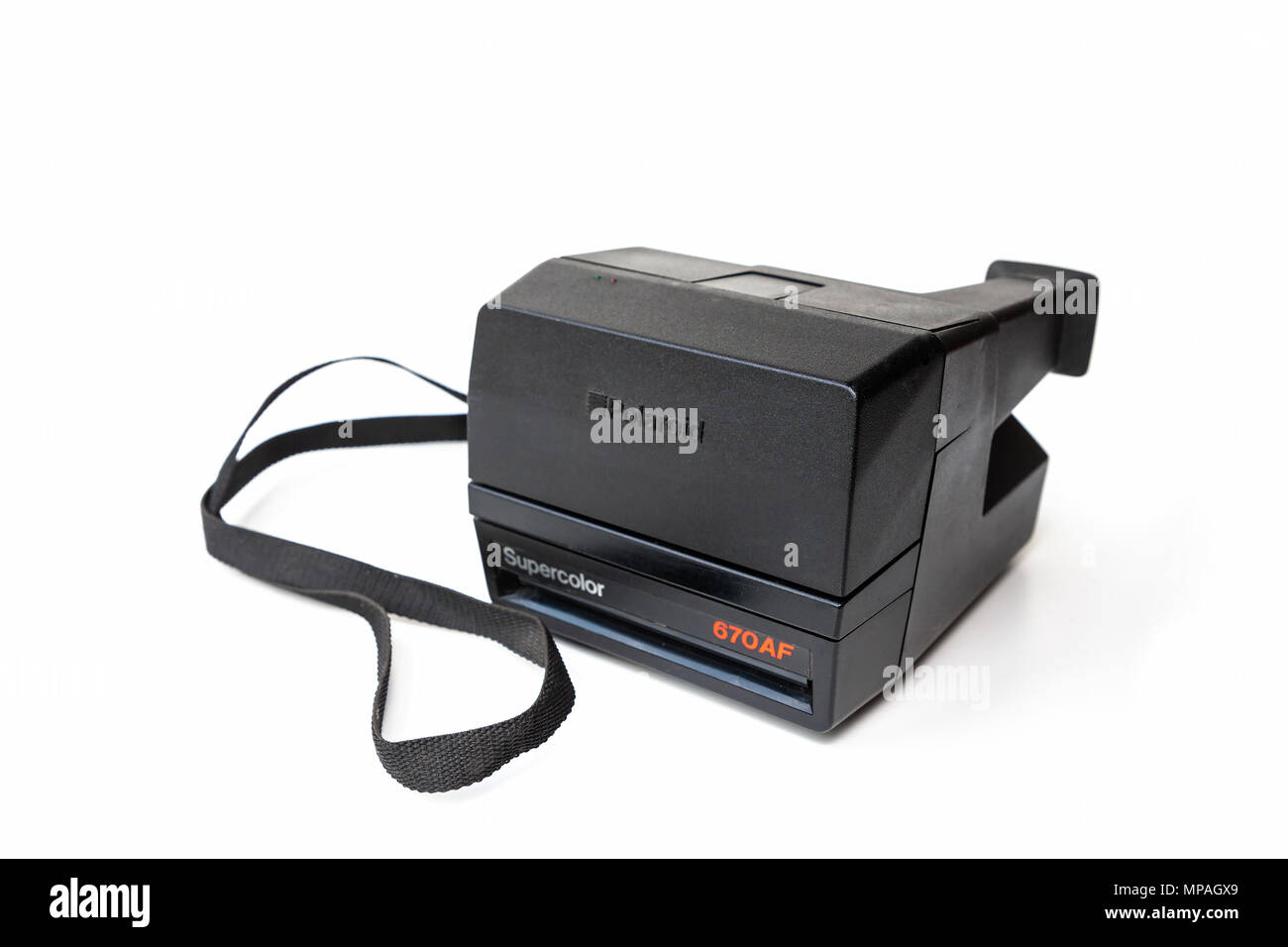 Polaroid Supercolor 670AF film camera with strap on a white background  Stock Photo - Alamy