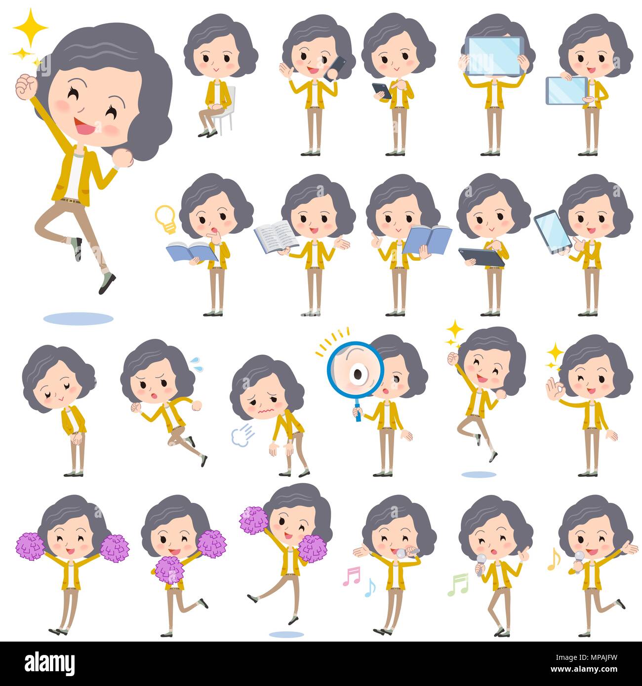Set of various poses of Yellow jacket Middle woman 2 Stock Vector Image ...