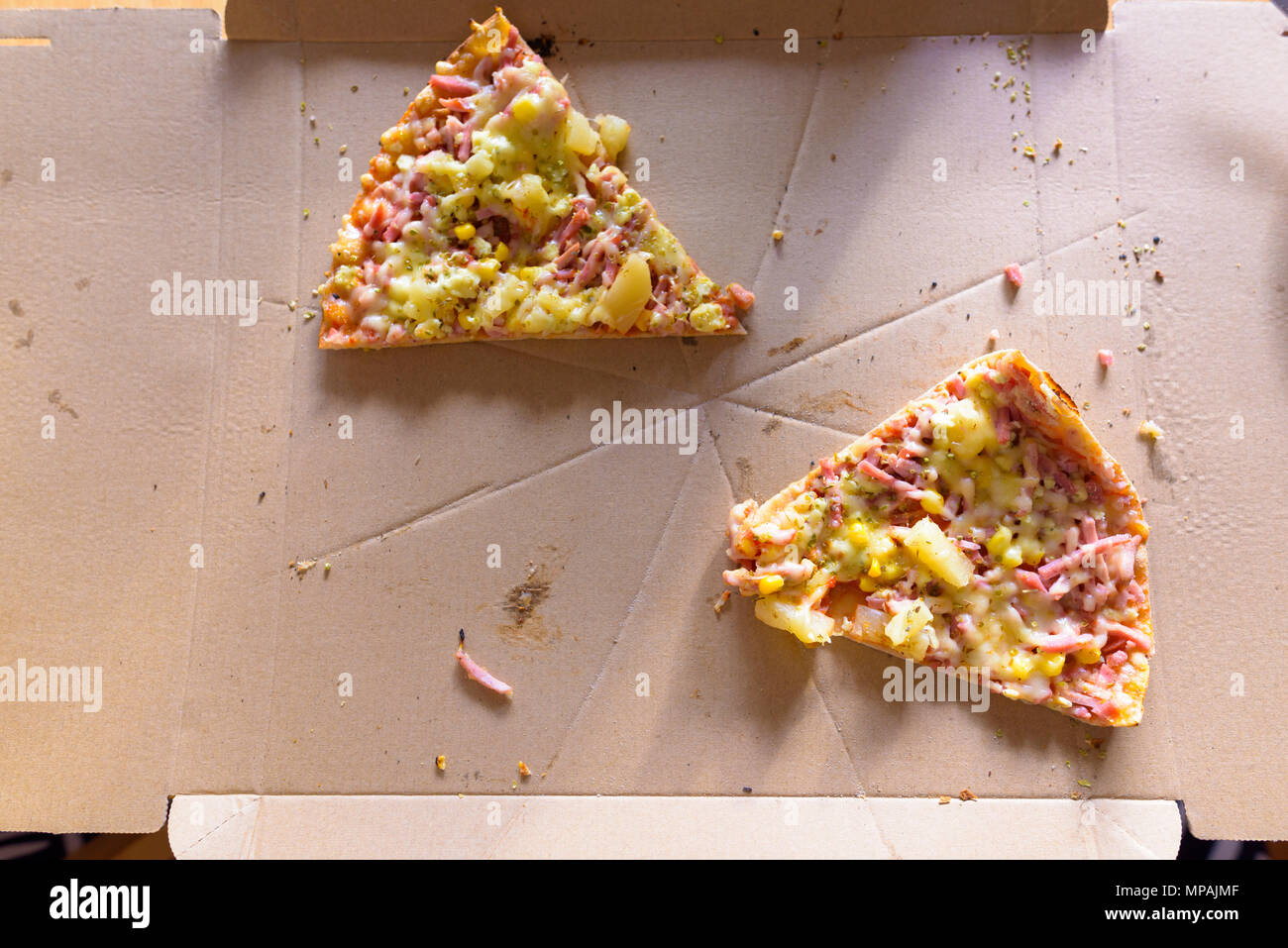 Delicious Hawaiian Pizza Directly Above Shot Stock Photo