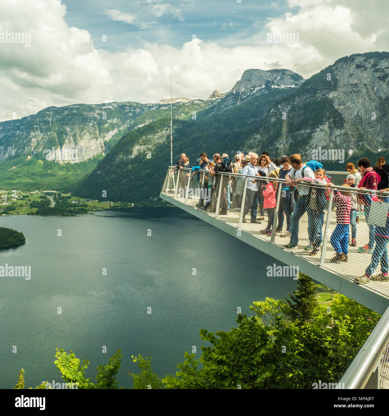 Skywalk viewing platform overlooking lake Hallstatt in Austria's Salzkammergut (Lake District) region. Stock Photo