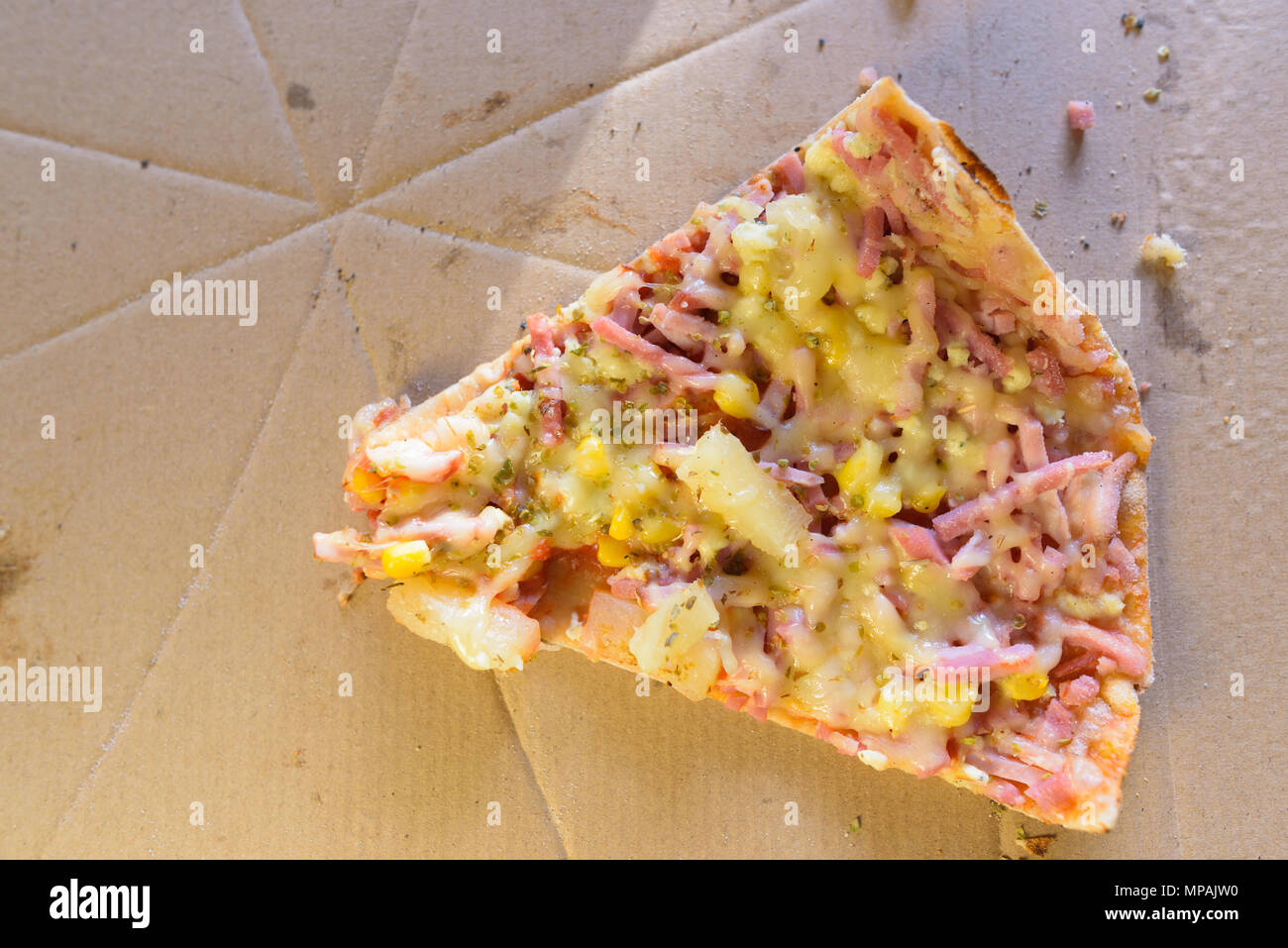 Delicious Hawaiian Pizza Directly Above Shot Stock Photo