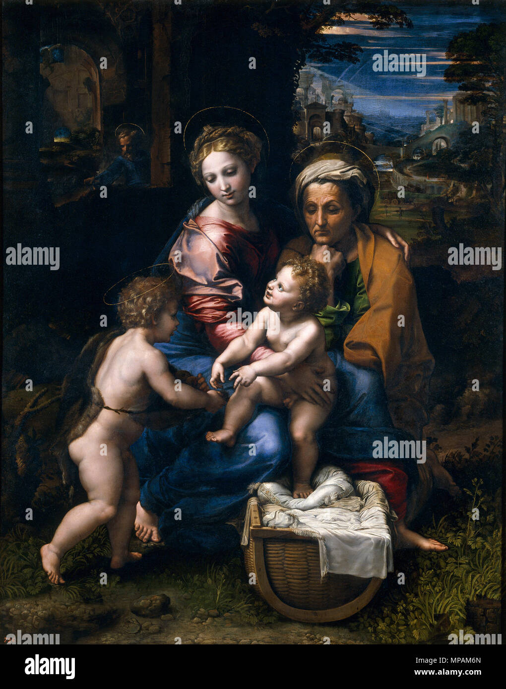 The Holy Family (Prado) .  Português: La Perla, Rafael e ateliê. Museu do Prado, Madrid. . circa 1518.   1037 Rafael - La Perla Stock Photo
