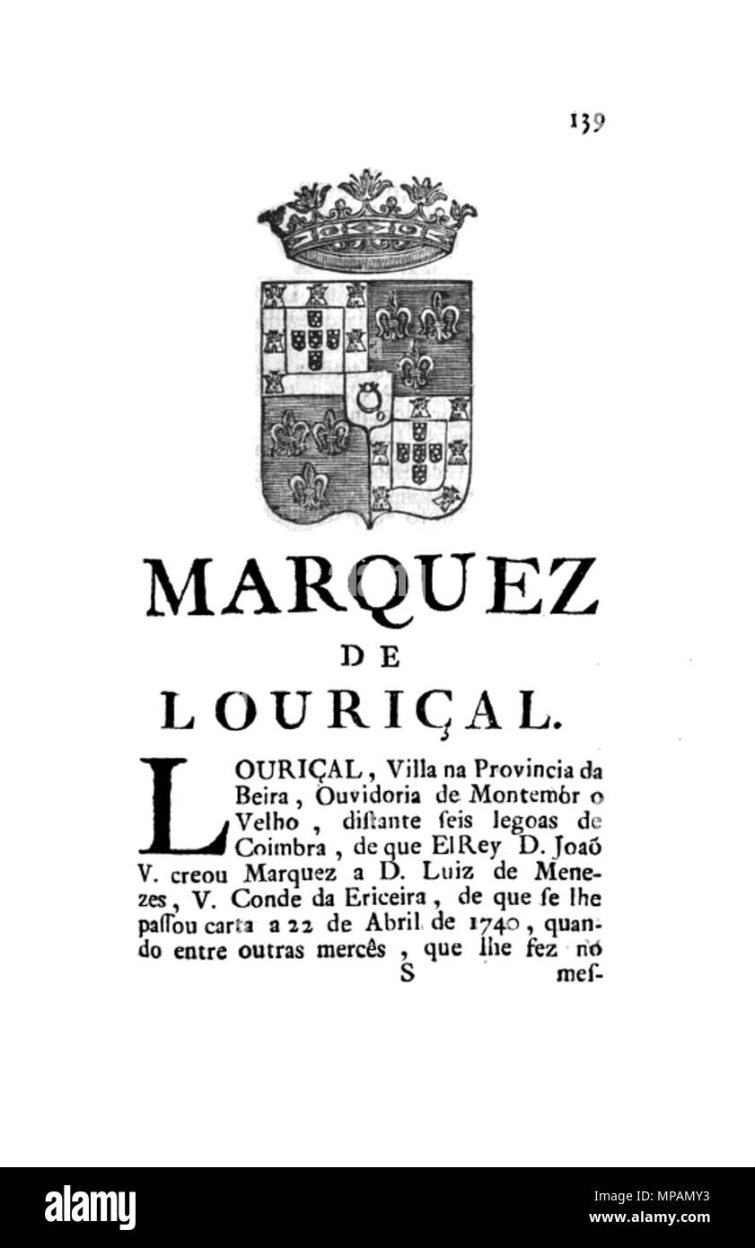 883 Memorias Historicas e Genealogicas dos Grandes de Portugal - Marquez de Louriçal Stock Photo