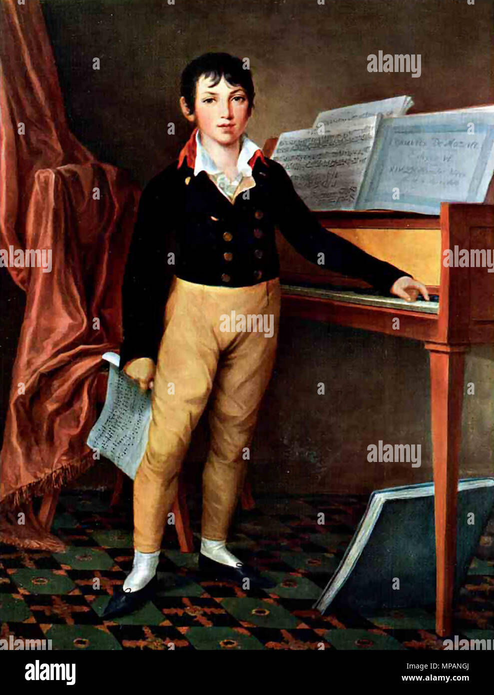 . French: Giacomo Meyerbeer à l'âge de 11 ans . 1802.    Friedrich Georg Weitsch  (1758–1828)    Description German painter and engraver  Date of birth/death 8 August 1758 30 May 1828  Location of birth/death Brunswick Berlin  Work location Berlin, Brunswick  Authority control  : Q323498 VIAF: 64818540 ISNI: 0000 0000 6663 6002 ULAN: 500009312 LCCN: nr2005021718 GND: 119489694 WorldCat 886 Meyerbeer at11 Weitsch Stock Photo