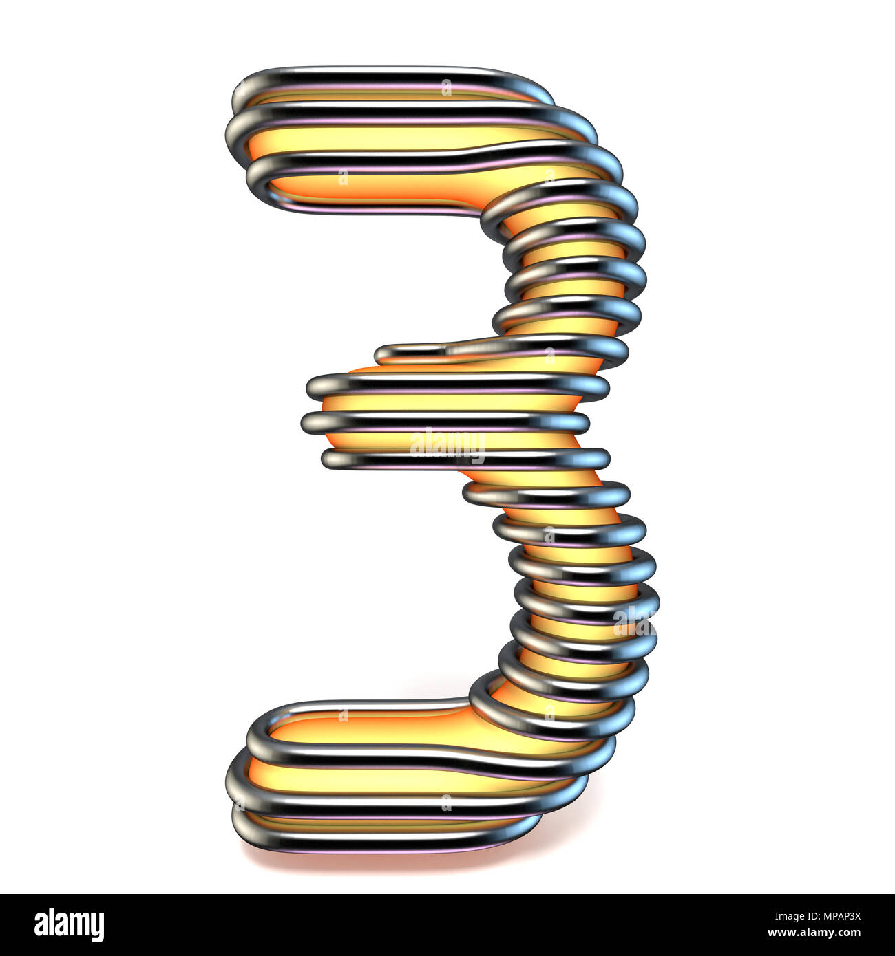Orange yellow number 3 THREE in metal cage 3D render illustration ...