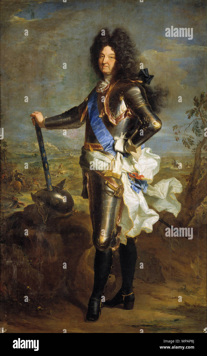Louis XIV of France .  Español: Retrato del rey Luis XIV de Francia (1638-1715), que fue hijo del rey Luis XIII de Francia y de la reina Ana de Austria. . 1701.   1061 Rigaud Hyacinthe - Louis XIV, roi de France Stock Photo