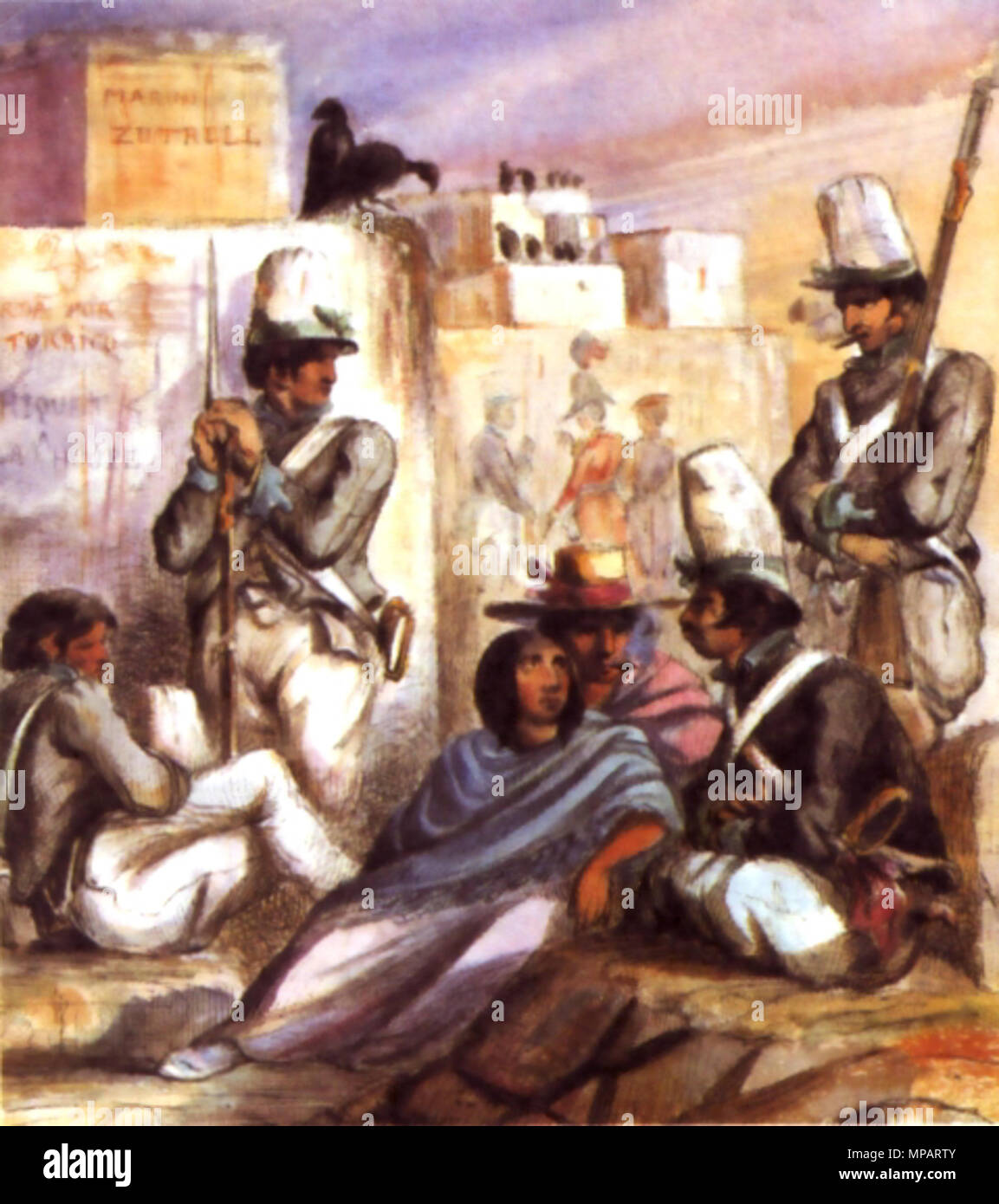 .  Español: Militares peruanos de la guerra civil de 1843. . 1843.   894 Milicia-peruana-1843 Stock Photo
