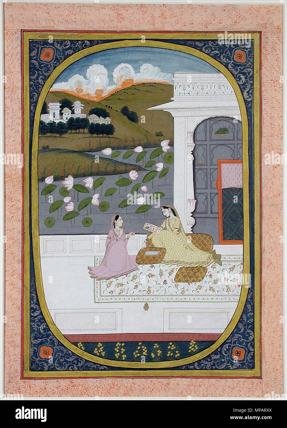 . English: Series Title: Connoisseur's Delight Suite Name: Raiskapriya Creation Date: ca. 1820 Display Dimensions: 13 5/16 in. x 9 11/16 in. (33.8 cm x 24.6 cm) Credit Line: Edwin Binney 3rd Collection Accession Number: 1990.1300 Collection: <a href='http://www.sdmart.org/art/our-collection/asian-art' rel='nofollow'>The San Diego Museum of Art</a> . 15 October 2001, 12:07:34. English: thesandiegomuseumofartcollection 1037 Radha looks at the picture of Krishna (6124593657) Stock Photo