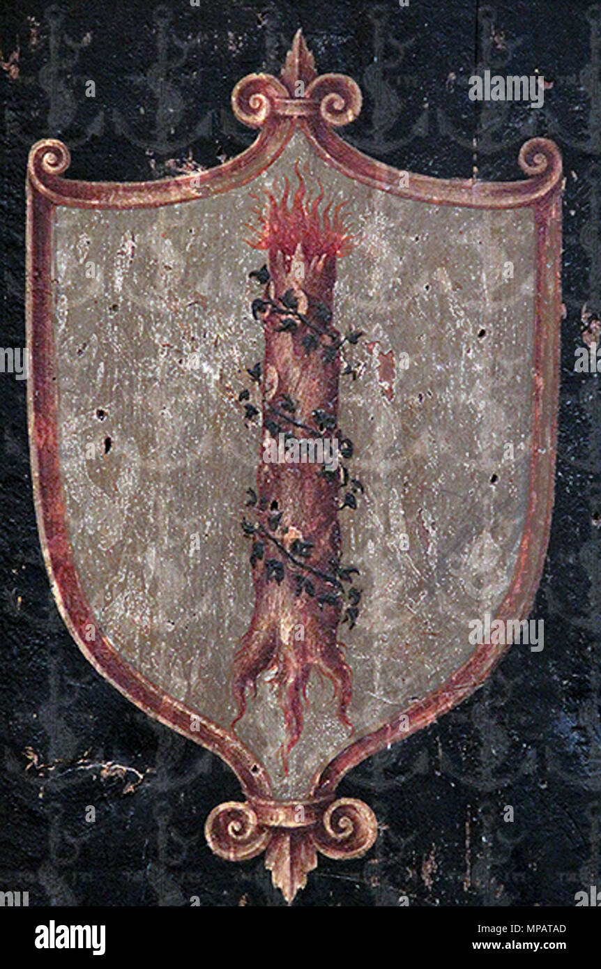 English Painting Of The Coat Of Arms Of The Miniscalchi Noble Family From Northern Italy Image At The Predella Of The Altar Of The Holy Spirit Of The Cappella Miniscalchi In