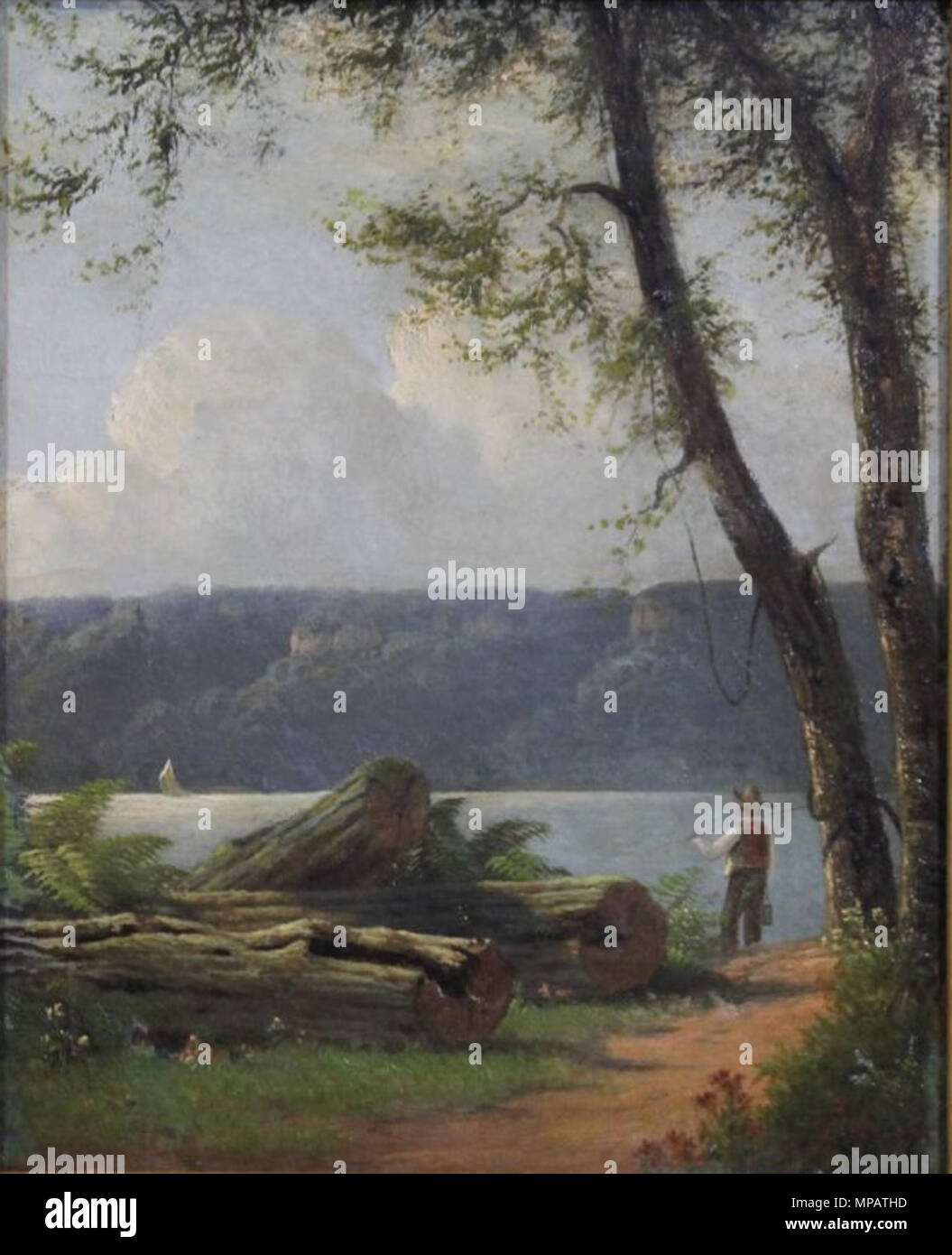 .  English: Oil on board by Joseph Rusling Meeker. . 15 April 1881, 16:34:47.   897 Mississippi River Bluffs Stock Photo