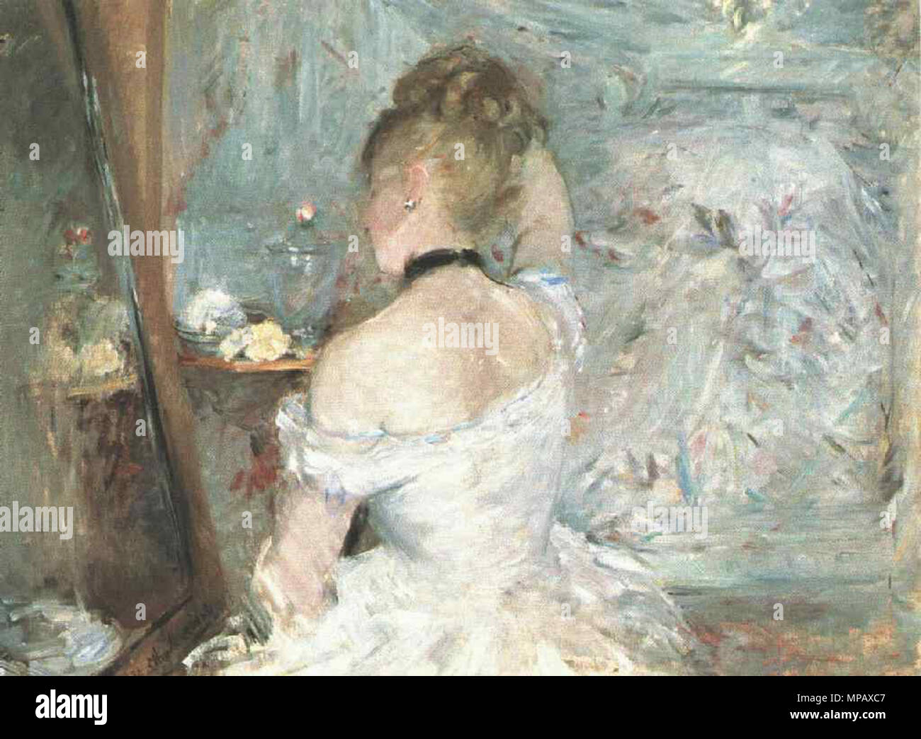 Français : Jeune femme de dos à sa toilette English: Lady at her Toilette  1875/1880. 905 Morisot Lady at her Toilette Stock Photo - Alamy
