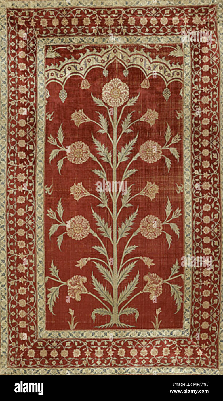 . English: Architectural Panel, Mughal dynasty, late 17th century, India Textile, Cut and voided silk velvet, 78 x 49 in. (198.12 x 124.46 cm) Gift of Mrs. Anna Bing Arnold (M.75.22),Los Angeles County Museum of Art . 25 December 2008. Cordanrad 909 Mughal silk Stock Photo